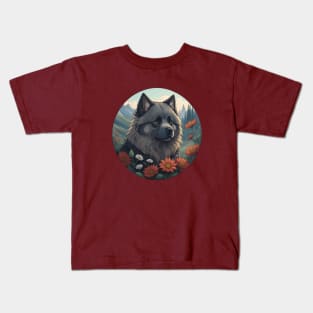 Keeshond Mountain Landscape Kids T-Shirt